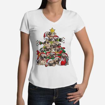 Pug Christmas Tree Dog Santa Merry Pugmas Xmas Gifts Boys Sweatshirt Women V-Neck T-Shirt | Crazezy