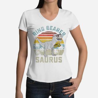 Ring Bearer Saurus Dinosaur Wedding T Rex Ring Security Boys Women V-Neck T-Shirt | Crazezy DE