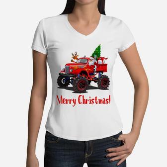 Santa Rudolph Monster Truck Men Guy Boys Teen Kid Youth Gift Women V-Neck T-Shirt | Crazezy DE