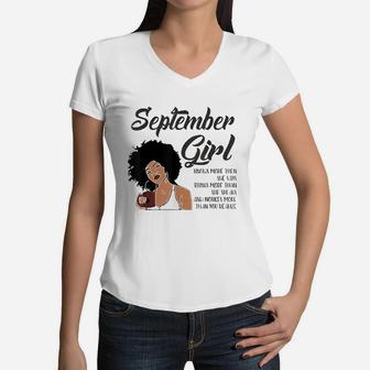 September Girl Birthday American Black Women Virgo Libra Women V-Neck T-Shirt | Crazezy CA