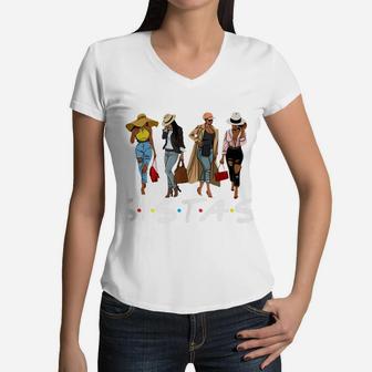 Sistas Afro Women-Together Friend Black Girl Pride Gift Women V-Neck T-Shirt | Crazezy AU