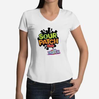Sour Patch Kids Candy Tropical Women V-Neck T-Shirt | Crazezy