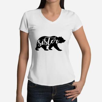 Sunshine Mountain Girls Sister Bear Women V-Neck T-Shirt | Crazezy AU