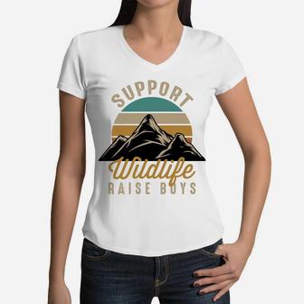Support Wildlife Raise Boys Sweatshirt Women V-Neck T-Shirt | Crazezy