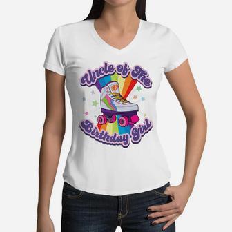 Uncle Of The Birthday Girl Funny Retro Roller Skate Gift Men Women V-Neck T-Shirt | Crazezy AU