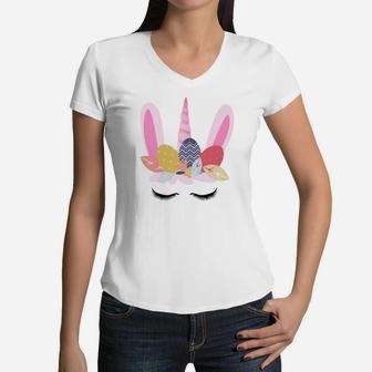 Unicorn Bunny Easter For Girls Women Women V-Neck T-Shirt - Thegiftio UK