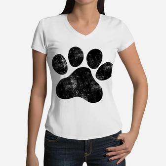 Vintage Dog Paw For Women Men Kids Dog Lovers Women V-Neck T-Shirt | Crazezy DE