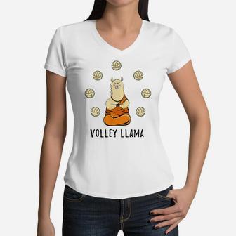 Volley Llama Lover Cute Volleyball Team For Girls Women V-Neck T-Shirt | Crazezy CA