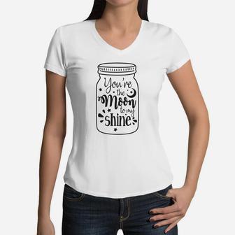 You Are The Moon To My Shine Valentine Gift Happy Valentines Day Women V-Neck T-Shirt - Seseable