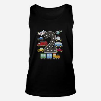 2 Years Old Transportation Birthday Car Train Plane 2Nd Gift Unisex Tank Top | Crazezy