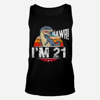 21St Birthday Dinosaur T Shirt 21 Years Old Party Gift Idea Unisex Tank Top | Crazezy