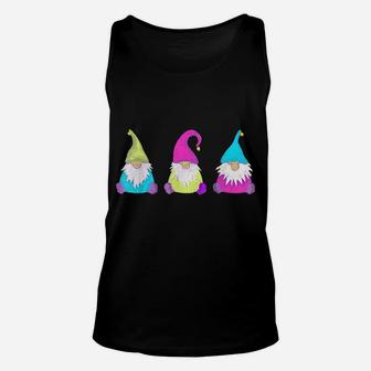 3 Cute Spring Gnomes Tomte Nisse Pretty Spring Colors Unisex Tank Top | Crazezy