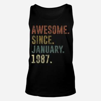 34Th Retro Birthday Gift Vintage Awesome Since January 1987 Unisex Tank Top | Crazezy