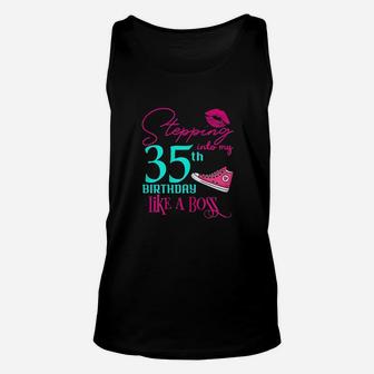 35Th Birthday Like A Boss Funny Step Pink Unisex Tank Top | Crazezy