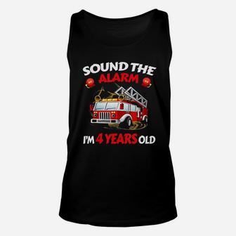 4 Years Old Fire Truck Firefighter Unisex Tank Top | Crazezy