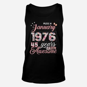 45Th Birthday Floral Gift For Womens Born In January 1976 Unisex Tank Top | Crazezy