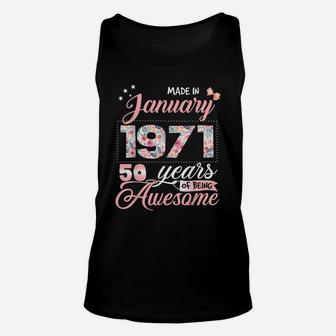 50Th Birthday Floral Gift For Womens Born In January 1971 Unisex Tank Top | Crazezy