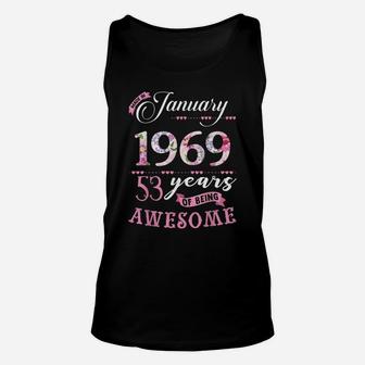 53Rd Birthday Floral Gift For Womens Born In January 1969 Unisex Tank Top | Crazezy