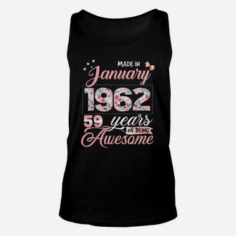 59Th Birthday Floral Gift For Womens Born In January 1962 Unisex Tank Top | Crazezy