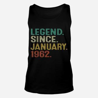 60 Yrs Old Vintage Legend Since January 1962 60Th Birthday Unisex Tank Top | Crazezy