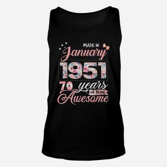 70Th Birthday Floral Gift For Womens Born In January 1951 Unisex Tank Top | Crazezy