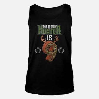 9 Year Old Hunting 9Th Birthday Party Deer Hunter Unisex Tank Top | Crazezy