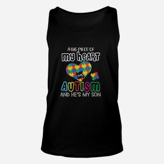 A Big Piece Of My Heart Has And He Is My Son Dad Mom Unisex Tank Top | Crazezy