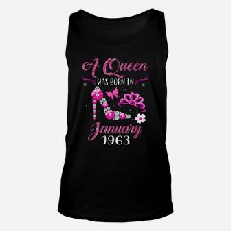 A Queen Was Born In January 1963 58Th Birthday Gift Unisex Tank Top | Crazezy