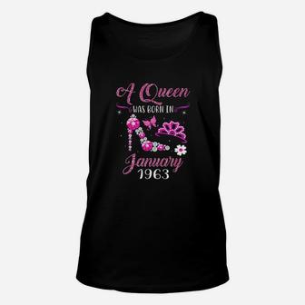 A Queen Was Born In January 1963 58Th Birthday Unisex Tank Top | Crazezy