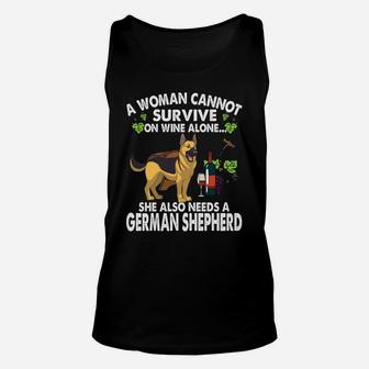 A Woman Cannot Survive On Wine Alone German Shepherd Dog Pet Unisex Tank Top - Seseable