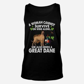 A Woman Cannot Survive On Wine Alone She Also Needs A Great Dane Dog Unisex Tank Top - Seseable