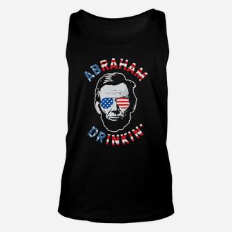 Abraham Drinking Abe 4Th Of July Lincoln Merica Flag Unisex Tank Top - Monsterry CA