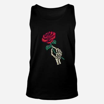 Aesthetic Streetwear Goth Skeleton Hand Red Rose Flower Gift Unisex Tank Top | Crazezy