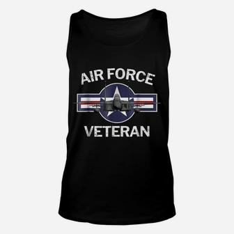 Air Force Veteran With Vintage Roundel And F15 Jet Unisex Tank Top | Crazezy