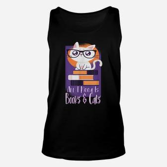 All I Need Is Books And Cats Pastel Cat Art For Book Lovers Unisex Tank Top | Crazezy CA
