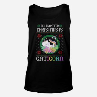 All I Want For Christmas Is A Unicorn Cat Caticorn Ugly Xmas Unisex Tank Top | Crazezy CA