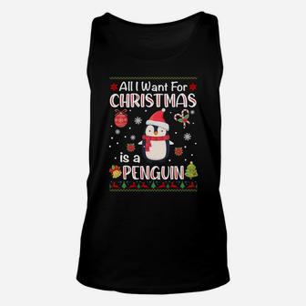 All I Want Is A Penguin For Christmas Ugly Xmas Pajamas Sweatshirt Unisex Tank Top | Crazezy CA