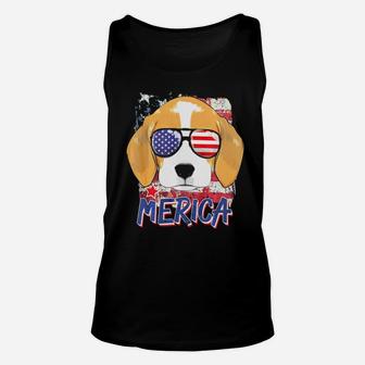 American Flag Beagle Merica American Sunglasses 4Th Of July Unisex Tank Top - Monsterry