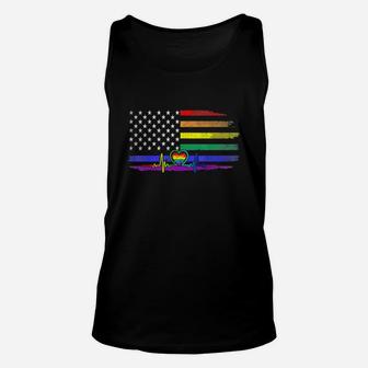 American Flag Heartbeat Lgbt Rainbow Shirt Unisex Tank Top - Thegiftio UK
