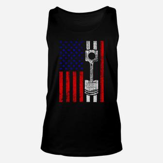 American Flag Piston Muscle Car Patriotic Unisex Tank Top | Crazezy