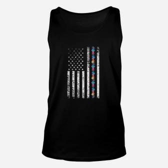 American Flag Puzzle Piece Products Awareness Unisex Tank Top | Crazezy