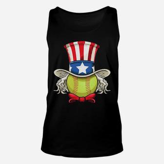 American Flag Softball Uncle Sam 4Th Of July Unisex Tank Top - Monsterry