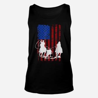 American Flag Team Roping Horse 4Th Of July Patriotic Usa Unisex Tank Top | Crazezy