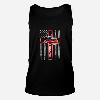 American Flag Trucker The Cross Unisex Tank Top - Thegiftio