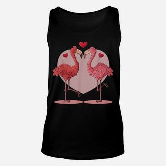 Animal Love Valentines Day Cute Flamingo Pink Heart Unisex Tank Top - Monsterry