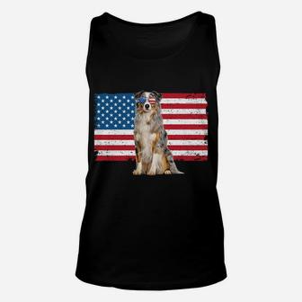 Australian Shepherd Dad American Flag Dog Lover Aussie Dad Sweatshirt Unisex Tank Top | Crazezy