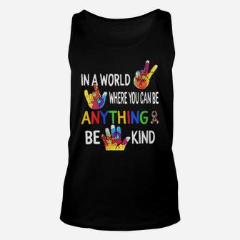 Autism Awareness In World Be Kind Asl Language Puzzle Ribbon Unisex Tank Top - Monsterry