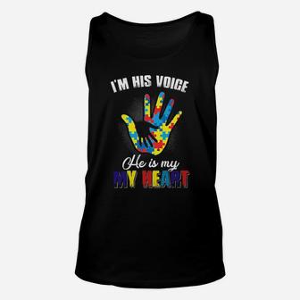 Autism Hands I'm His Voice He Is My Heart Unisex Tank Top - Monsterry