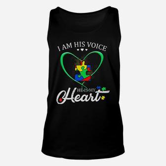 Autism Heart I Am His Voice He Is My Heart Unisex Tank Top - Monsterry UK