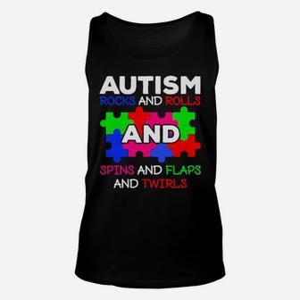 Autism Rocks And Rolls And Spins And Plaps And Twirls Unisex Tank Top - Monsterry CA
